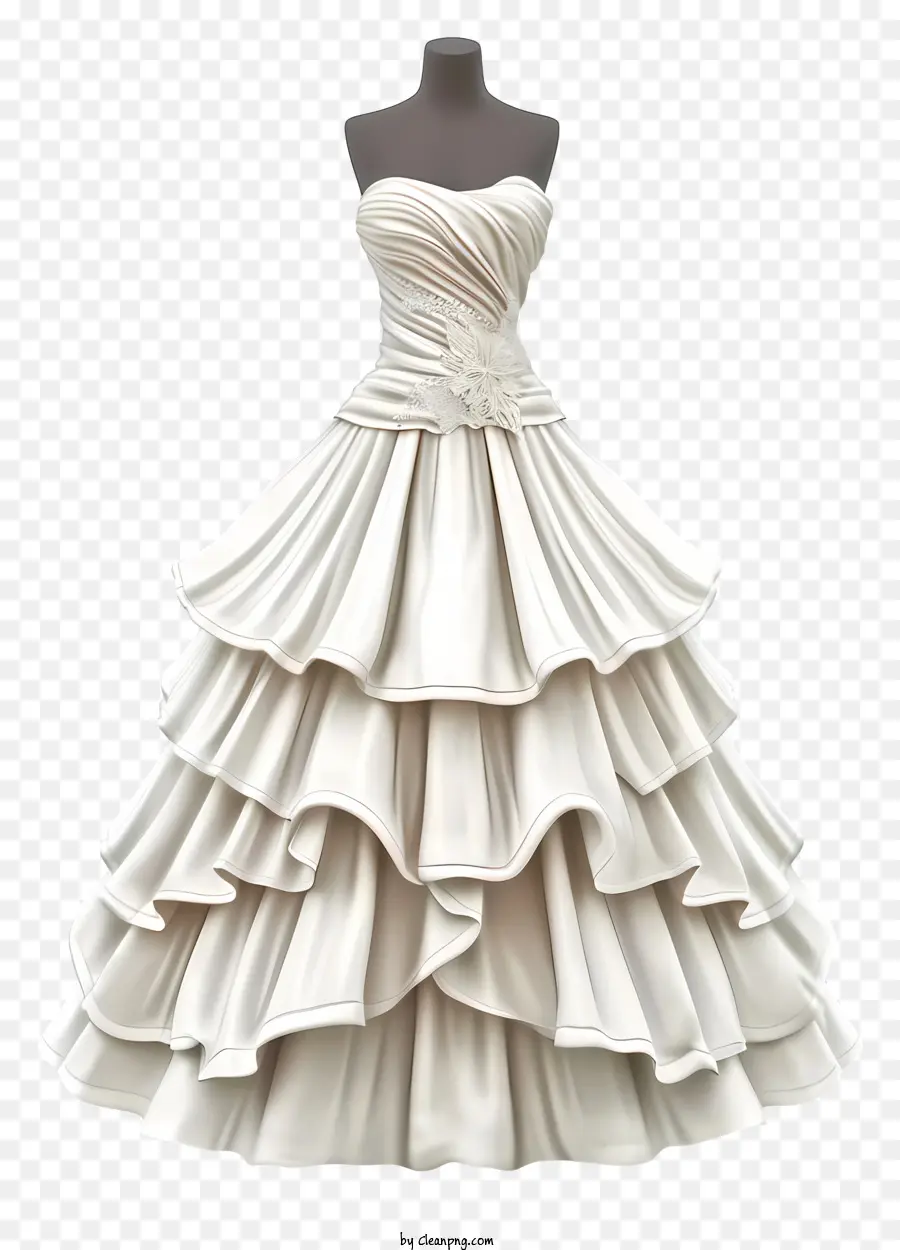 psd 3d cô dâu váy cưới váy cưới trắng váy dài - Áo cưới màu trắng, nhiều lớp với chi tiết ren