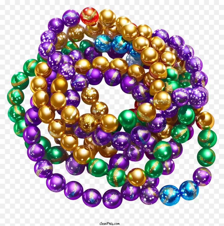 Mordi Gras perle per perle di vetro Colori motivi Disposizione del cerchio - Perle di vetro colorate disposte in un motivo circolare