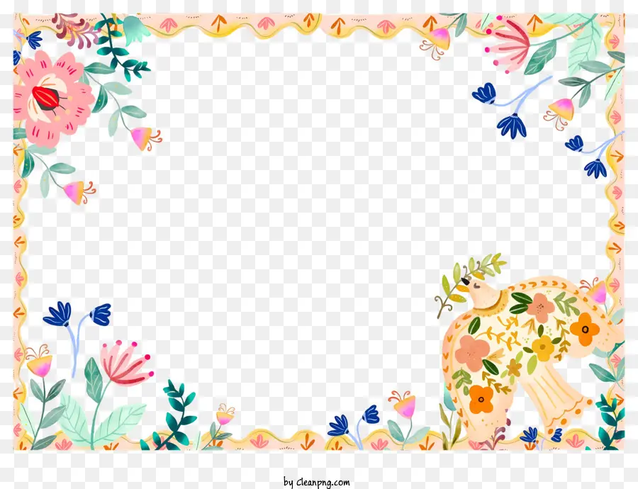 invito a nozze - Tralla floreale colorata con uccello, stile vintage