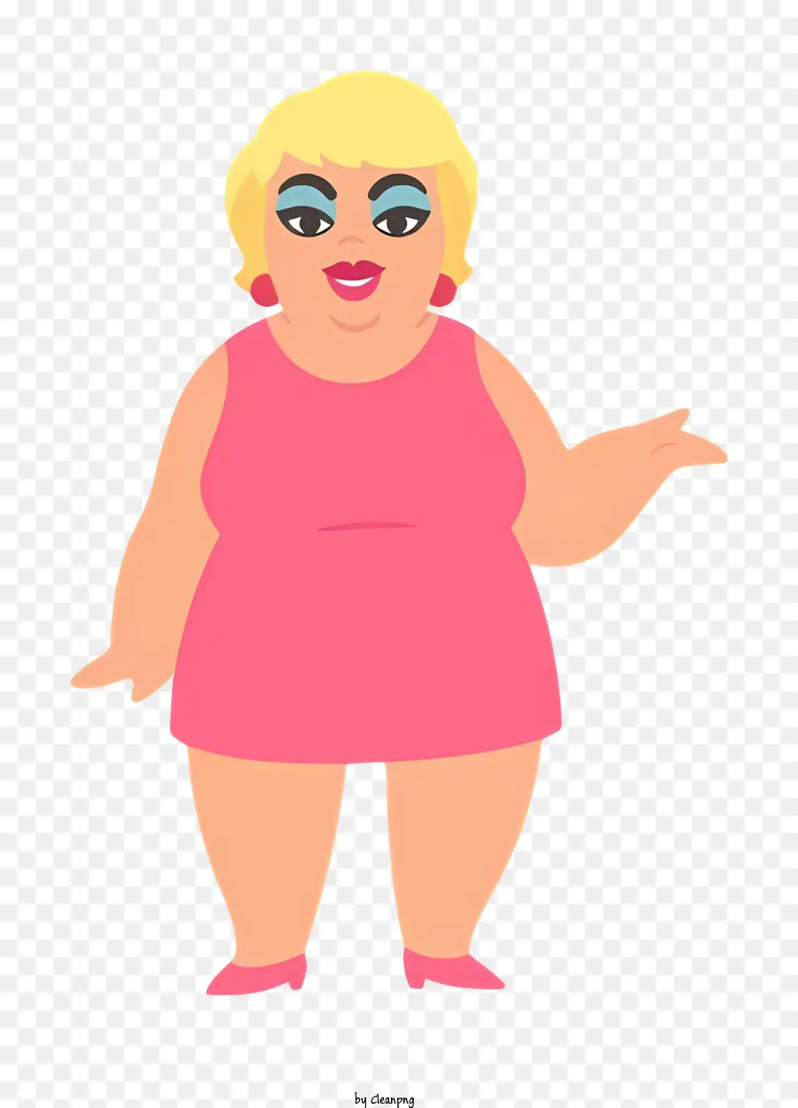 fat body overweight woman pink dress pale pink face blue eyes