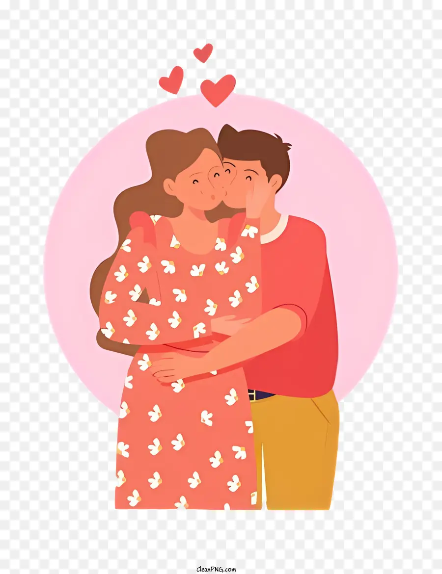 l'amore di coppia - Coppia di cartoni animati in abbraccio circondato da cuori