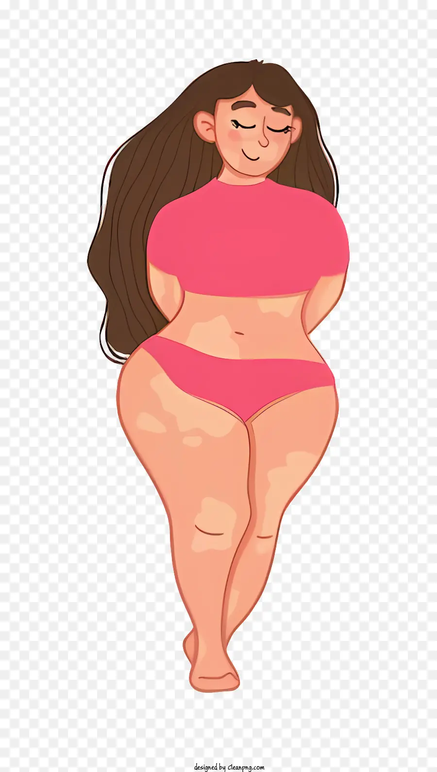 fat body pink swimsuit woman in swimsuit arms crossed large hips