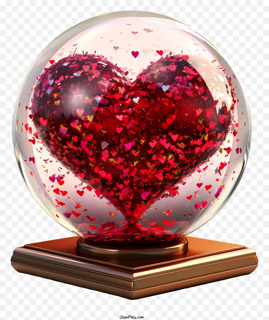 Valentine Love Globe Glass Globe Glitter Hearts Holzpodest dunkler Hintergrund - Heller, fröhlicher Globus mit glitzernden Herzen bringt Freude
