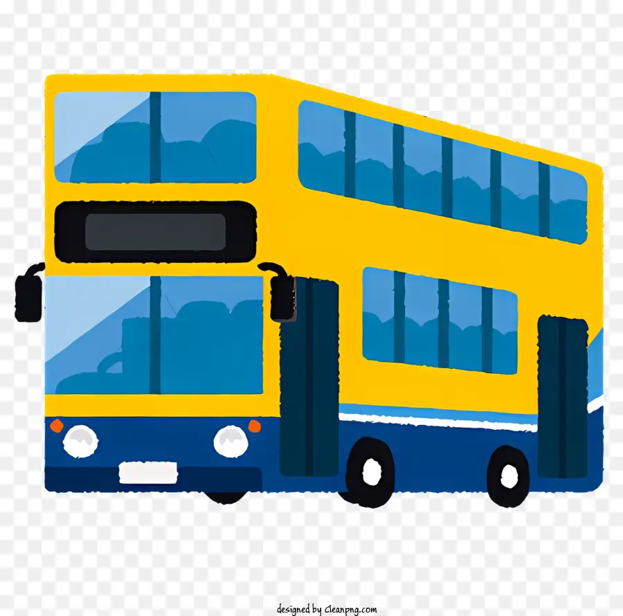 Icon Double Decker Bus öffentliche Verkehrsbus Passagiere Gelb und blau Bus - Gelb und blau Doppeldeckerbus in Bewegung