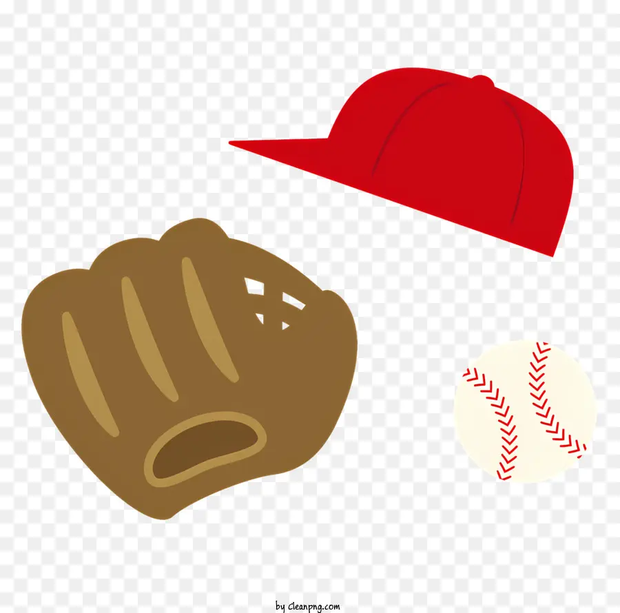 baseball Handschuh - Roter Handschuh, weißer Ball, rote Kappe mit schwarzem Rand