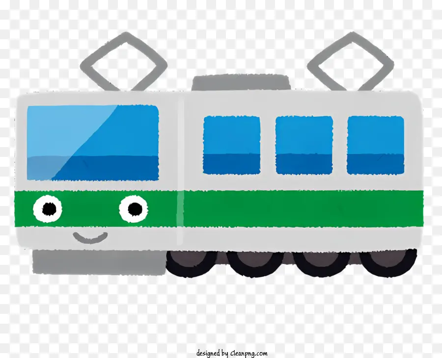 Icona Treno di metropolitana del treno sorridente in treno verde e bianco con tetto - Immagine del treno della metropolitana sorridente verde e bianco
