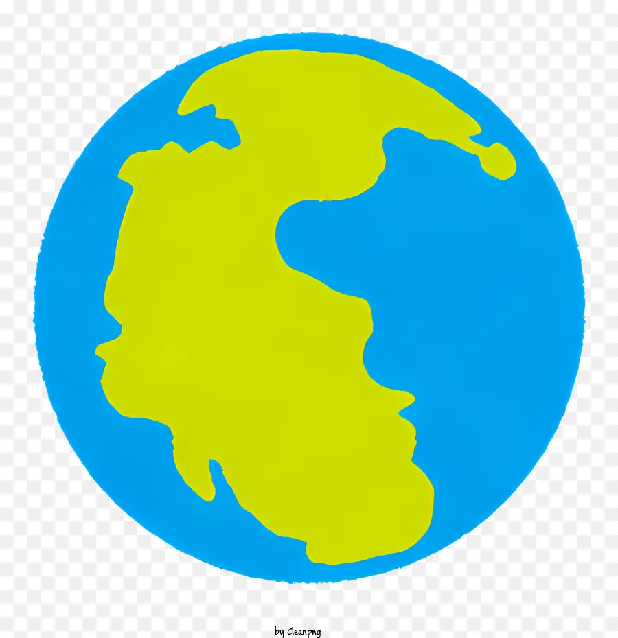 Icon Earth Illustration Blauer Hintergrund gelb und grüner Umriss lächelnde Erde - Illustration der lächelnden Erde, umgeben vom friedlichen Ozean
