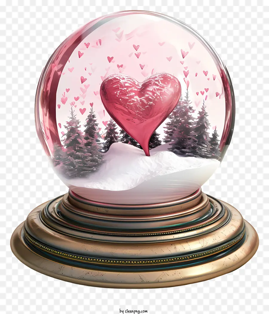 bông tuyết - Quả cầu tuyết với trái tim màu hồng, phông nền rừng thông
