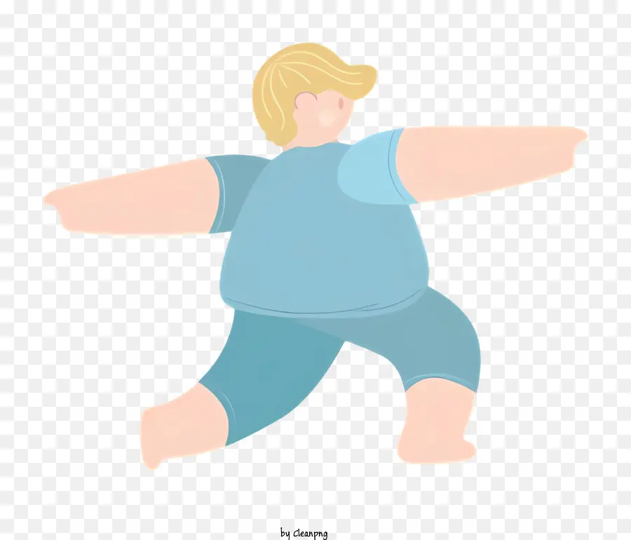 fat body gymnastics man one-legged pose blue shirt