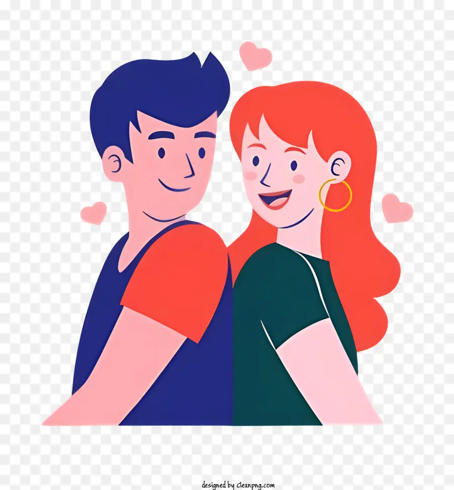 Liebe paar - Cartoon -Paar umarmt sich mit Herzen und symbolisiert Liebe
