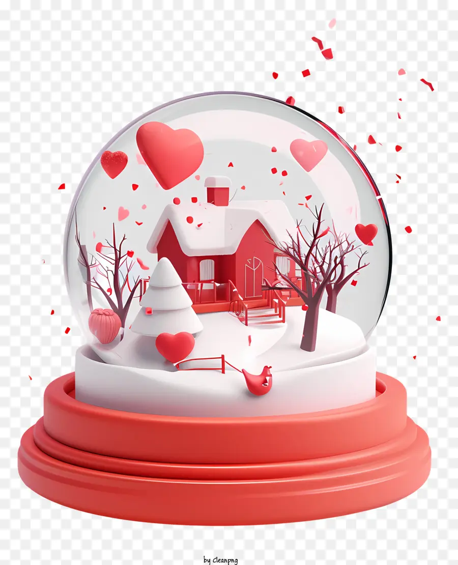 Valentine Snowglobe Snow Globe Red Glass Red House - Rosso Snow Globe con casa a forma di cuore, alberi e cuori che cadono