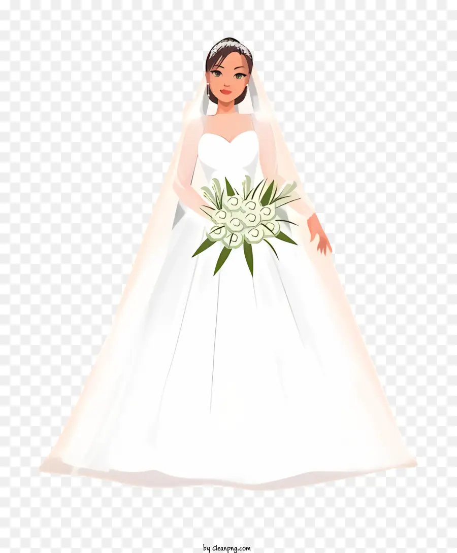 trauung - Cartoon Braut hält am Hochzeitstag glücklich Bouquet