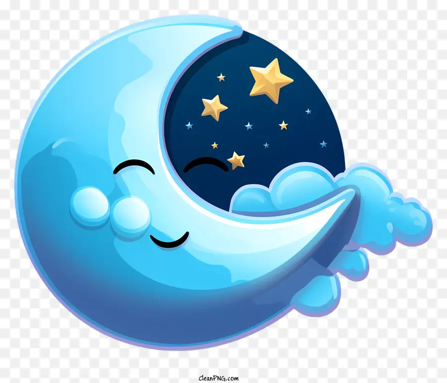 Blue Moon - Lächelnder blauer Mond mit Sternen darauf