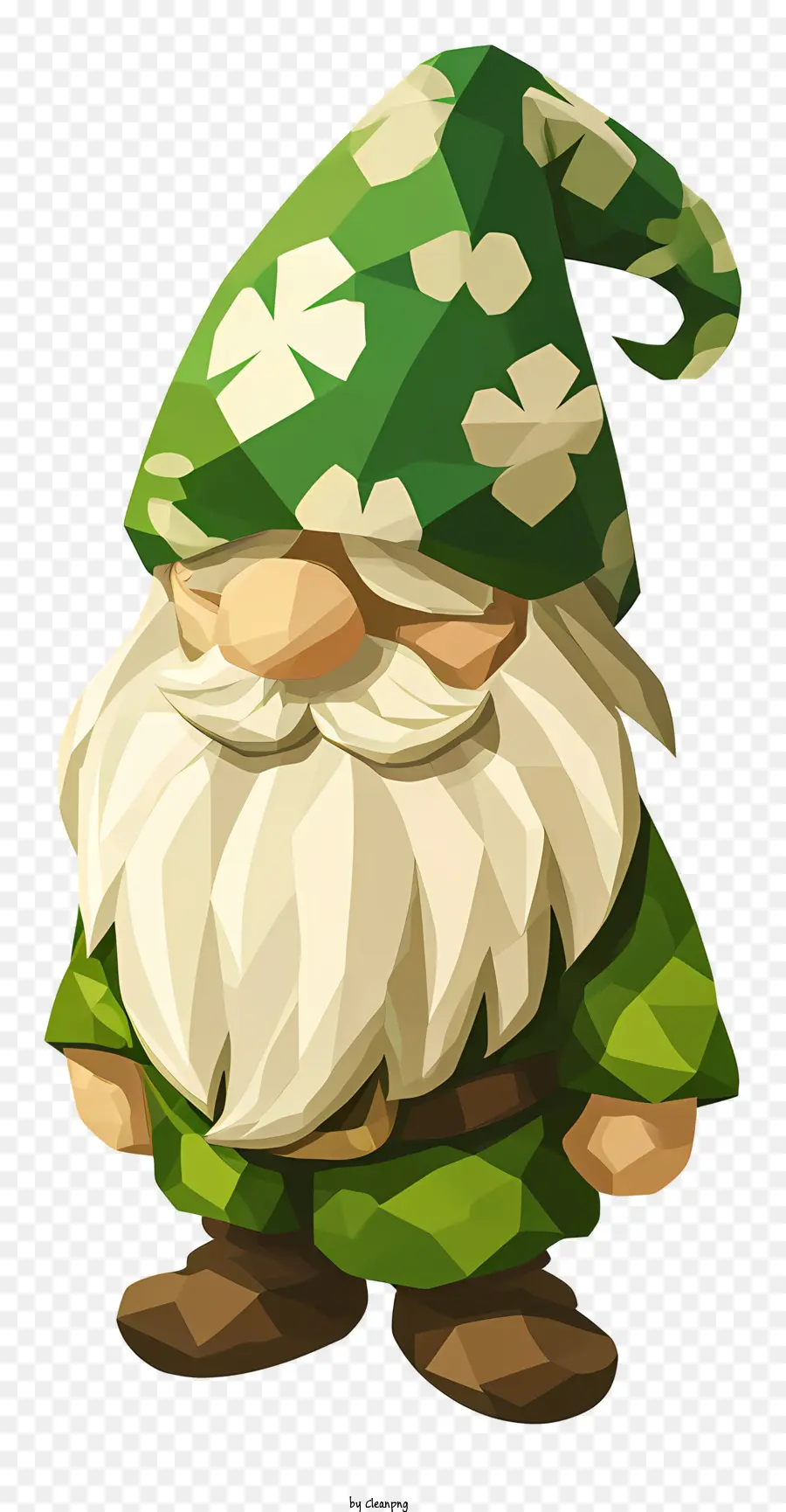 Hình lá - Gnome xanh với cỏ ba lá, mũ và gậy