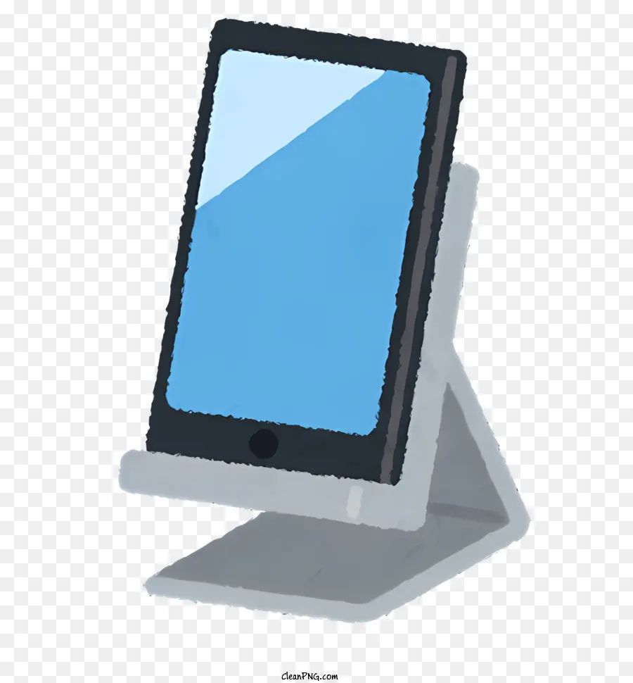 Clipart iPad Ständer White Case Black Screen Stand aus schwarzem Metall - iPad auf Ständer mit schwarzem Bildschirm, weißer Gehäuse