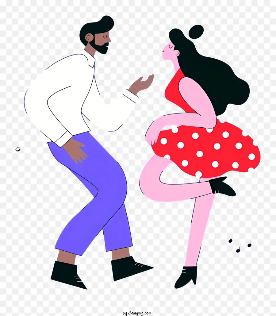 Tänzer Danzpaar Red Dress Polka Dots - Bild des lächelnden Paares im Cartoon-Stil tanzen