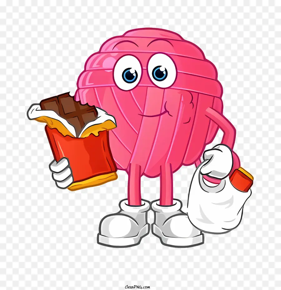 Cartoon Brain - Cartoon rosa Hotdog Haltung Chips und Soda