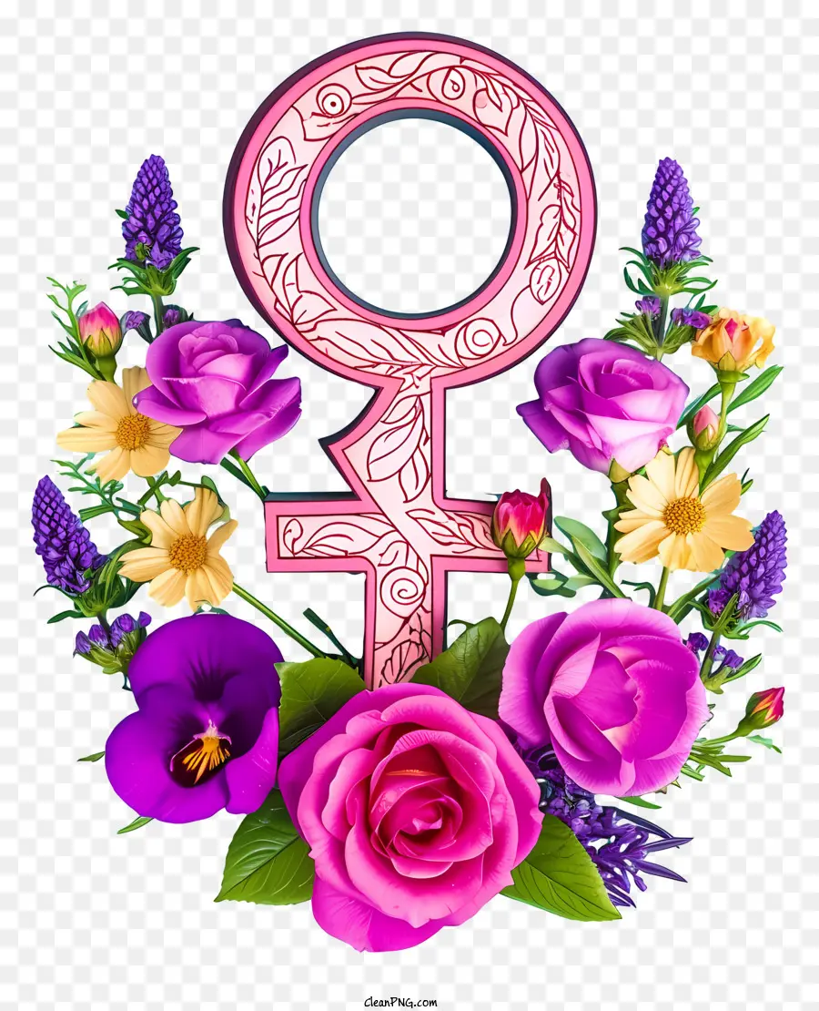 Blumenkranz - Weibliches Symbol mit rosa und lila Blumenkranz