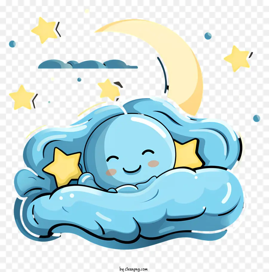Icona del sonno cartone animato Carattere cartone animato Donting Cloud Moon - Il personaggio dei cartoni animati dorme pacificamente sulla nuvola