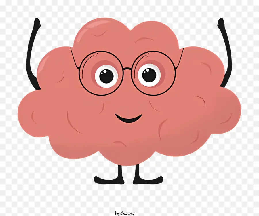 Cartoon Brain - Glückliches Gehirn trägt eine Brille und schwenkt freudig den Armen