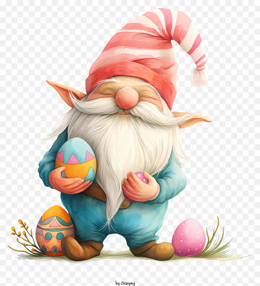 GNOME GNOME GNOME GNOME GNOME GNOME di Pasqua con uova di Pasqua illustrate gnoma - Illustrazione di gnomo sorridente che tiene le uova di Pasqua