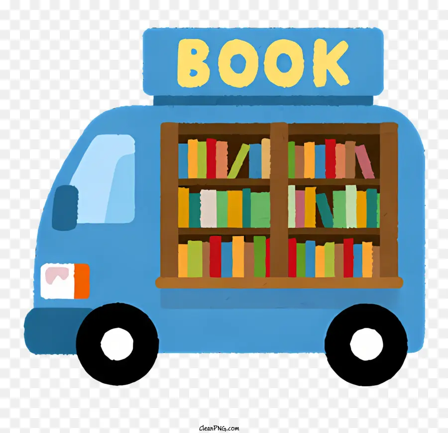 Autobuchbuchbuchbücher Blue Van Straßenbahn Parken - Bücherregal mit Büchern und 