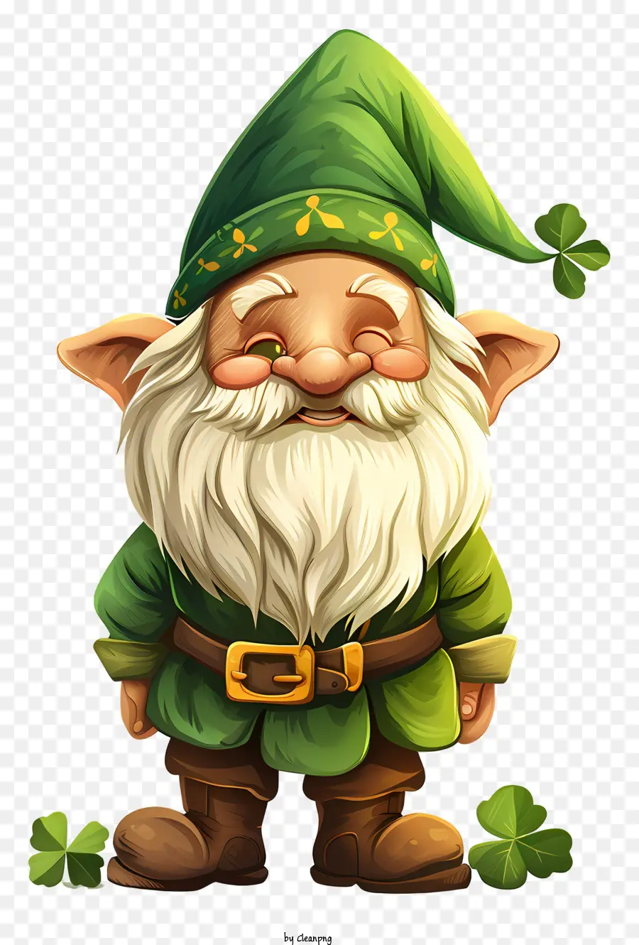 San Patrizio di Gnome Cartoon Carattena Green Outfit Beard Cappello - Personaggio dei cartoni animati con vestito verde e sorriso