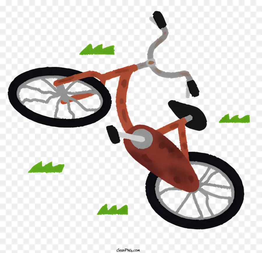 xanh lá cây - Xe đạp vẽ tay trên cỏ với màu đỏ