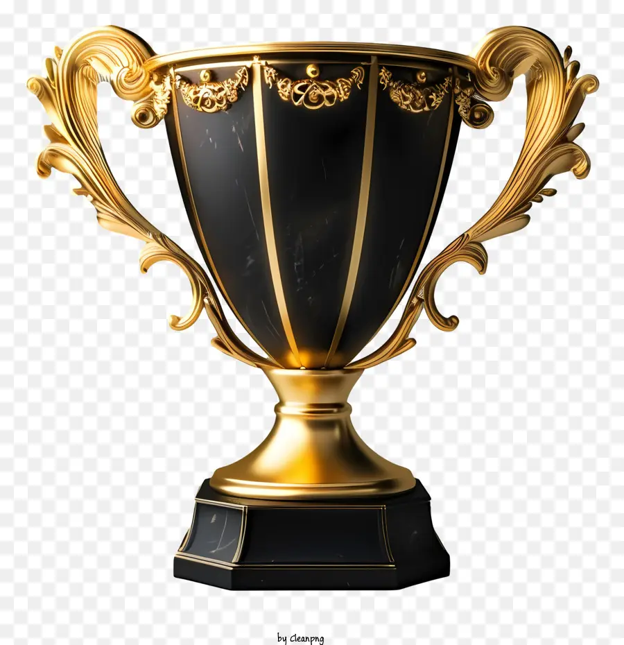 Trophy Cup Golden Trophy Trophy mit gebogenem Griff schwarzer Hintergrundpreis - Goldene Trophäe mit gebogenem Griff auf schwarzem Hintergrund