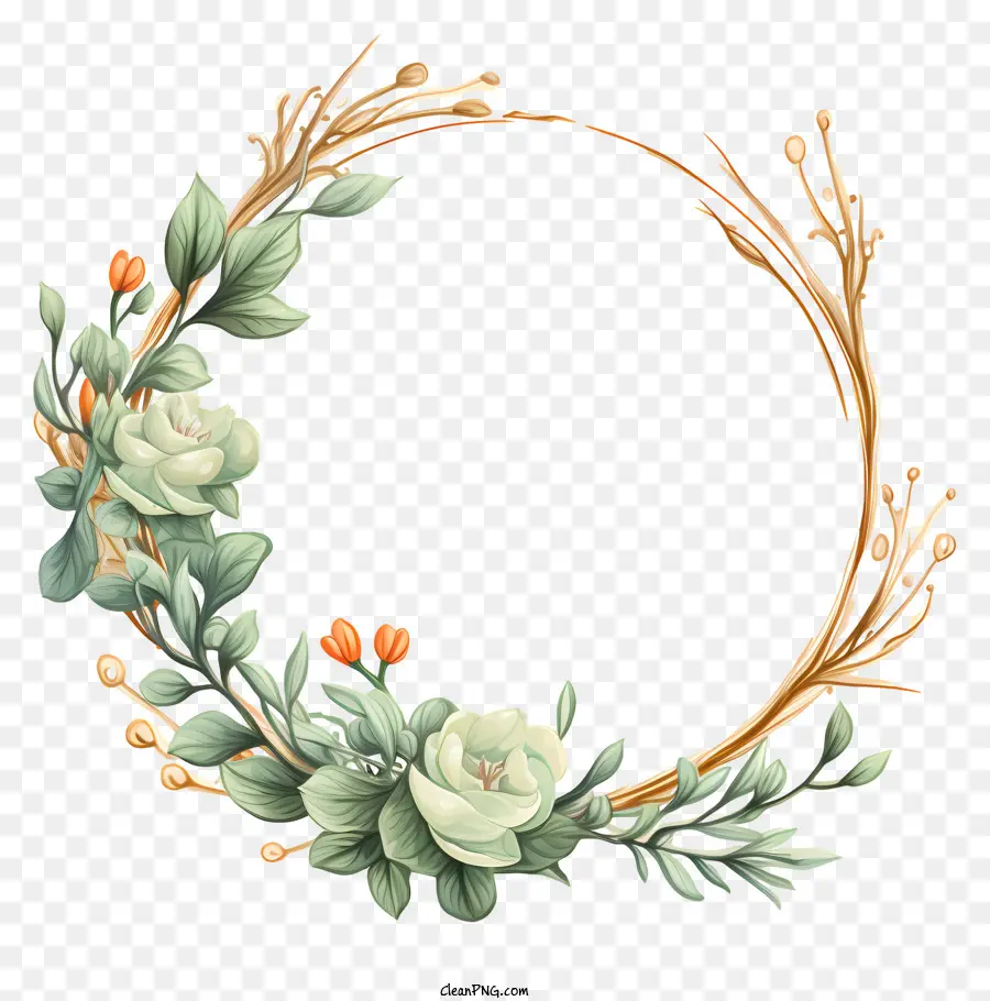 hand drawn round frame wreath olive branches leaves berries