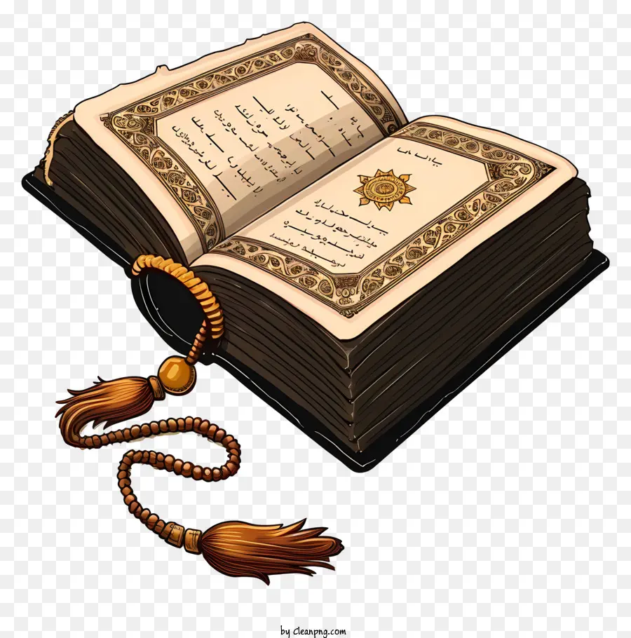 nghệ thuật hồi giáo - Kinh Qur'an cổ đại với thư pháp phức tạp và bìa vàng