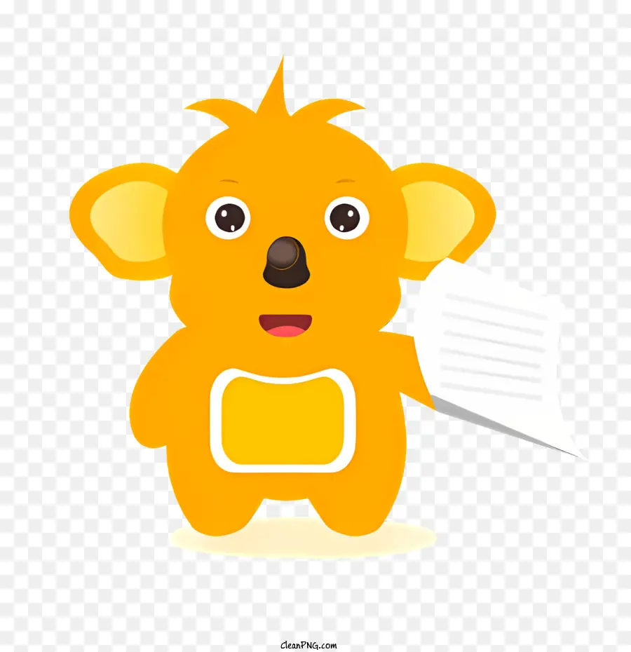 Icon Cartoon Bear Happy Bear gelbes Hemd weiße Streifen - Happy Cartoonbär mit Papier in der Hand