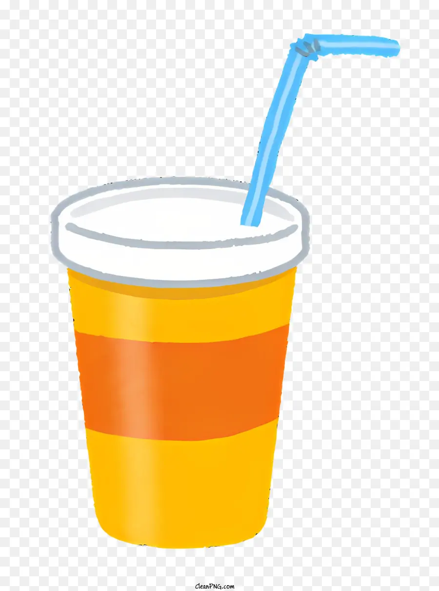 Icon Orange Tasse gelbe Tasse klares flüssiges blaues Stroh - Nahaufnahme der Tasse mit klarem flüssiger, blauer Strohhalm