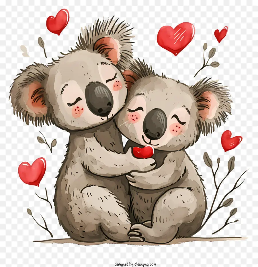 Koala Lovers Valentine Cute Kangaroo Foglie a forma di cuore Illustrazione animale - Kangaroo carino tiene il cuore con espressione allegra