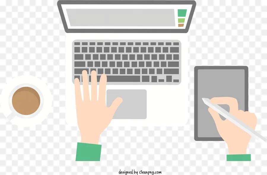 tazza di caffè - Persona che usa laptop, digitando con la mano sinistra