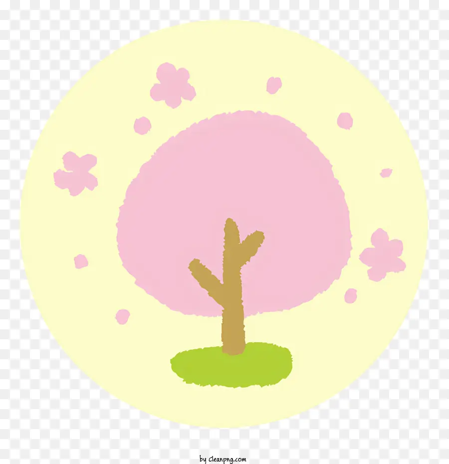 icon pink blossoms green leaves circular tree shape trunk and branches