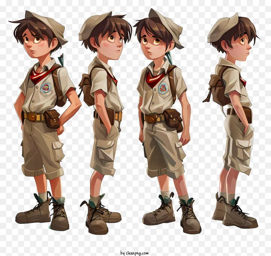 Các chàng trai Scout vẽ cậu bé trang phục màu đỏ và trắng - Cậu bé tự tin trong trang phục màu xanh lá cây và trắng