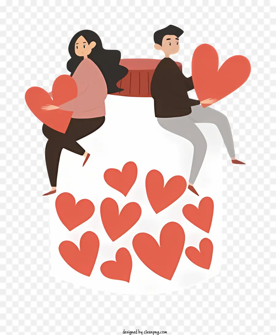 tình yêu - Hai người ngồi trên lọ thủy tinh đầy trái tim