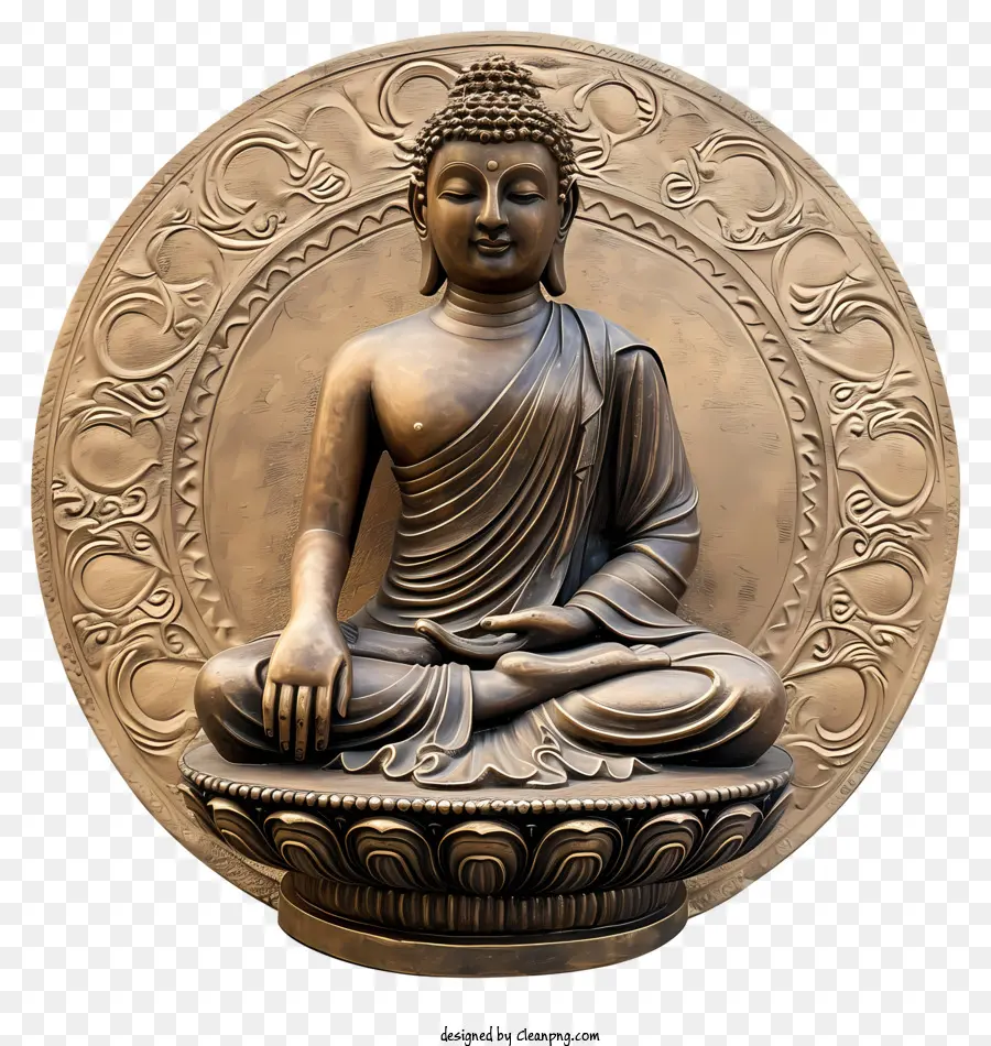 Nirvana Buddha Buddha Statue Meditation Cushion Statue in bronzo - Serena statua di Buddha su sfondo nero meditativo