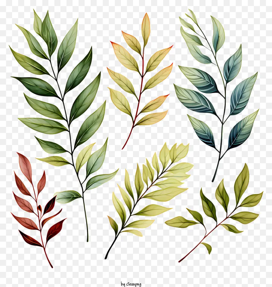 foglie d'acqua piatte foglie di foglie colorate motivi - Immagine dettagliata e realistica di varie foglie colorate
