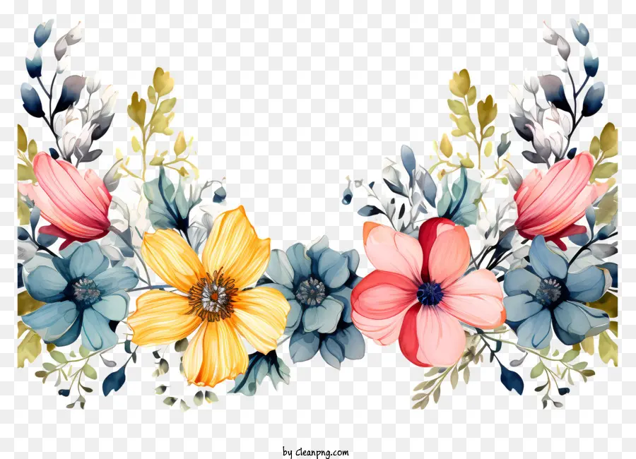 nước hoa biên giới - Thiết kế hoa màu nước trên nền đen, màu sắc tinh tế