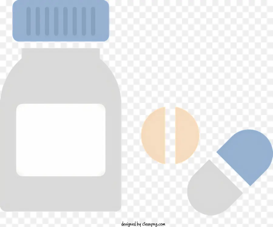 PILLS ICON PILLE PILLI SPATTURE Etichetta blu - Bottiglia con pillole versate, etichetta blu, colori misti