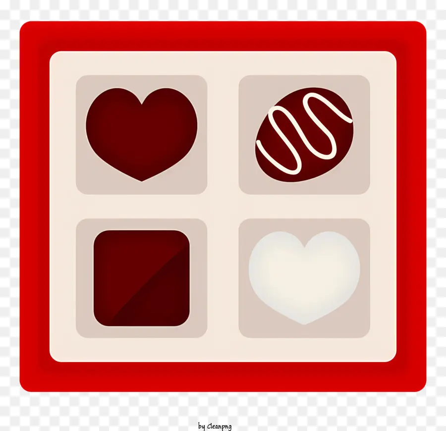 nền đỏ - Hộp sô cô la với sôcôla hình trái tim, đầy màu sắc