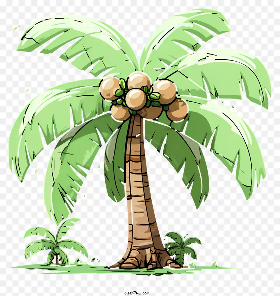 albero di palma - Palma in stile cartone animato con noci di cocco, allegre e rilassanti