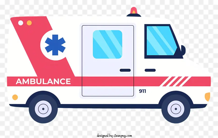 Cartoon Ambulance Car Ambulance Medical Vehicle Transport Sick Or Lecures People - Luci lampeggianti Ambulance con porta a croce e sul retro