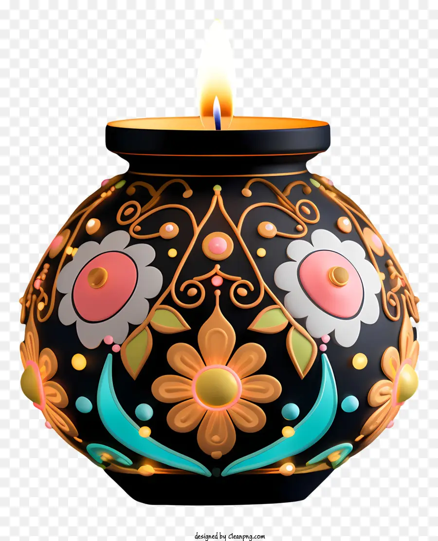 disegno floreale - Vaso nero con design floreale, luminoso luminoso luminoso