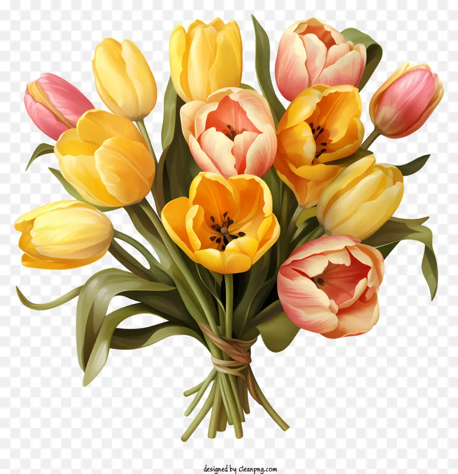 Pastel tulip Bouquet tulip màu vàng tulip màu hồng tulip bó hoa - Hoa tulip vàng và hồng với lá xanh