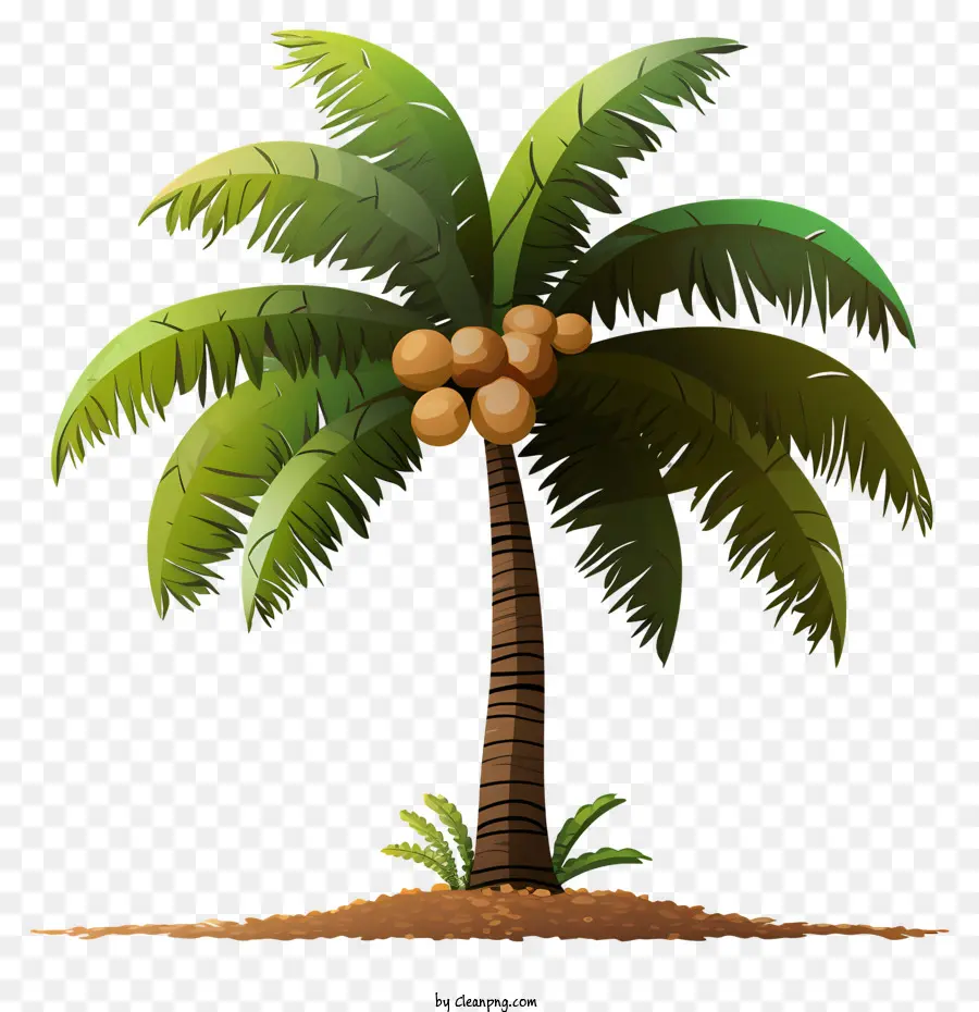 Kokospalme - Reife Kokosnussbaum vor dunklen Hintergrund, tropisches Symbol