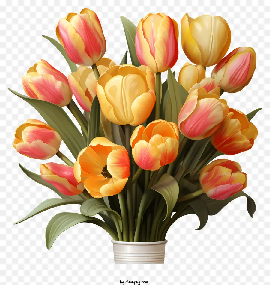 Gesteck - In der Vase angeordnete Strauß orangefarbener Tulpen
