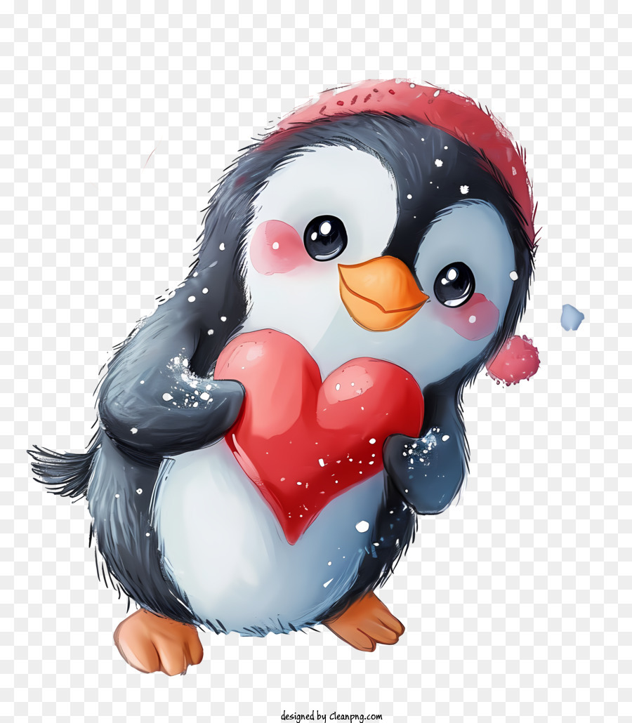 Pinguin - Cartoon Penguin hält das Herz mit einem Lächeln